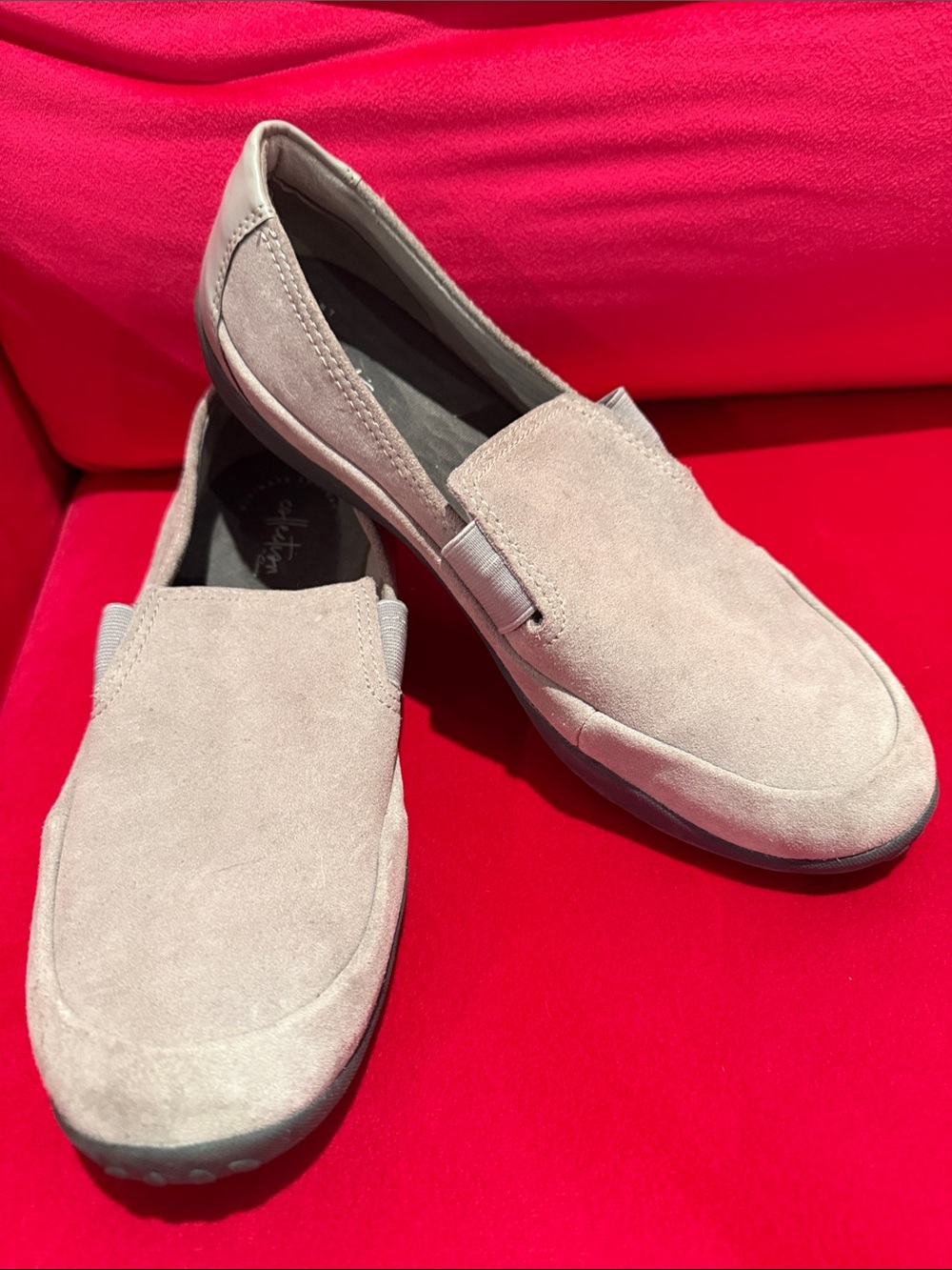 Clarks Pale Gray Nubuck Slip-On Loafers